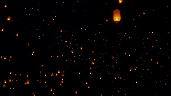 Sky Lanterns Fly Into The Night Sky