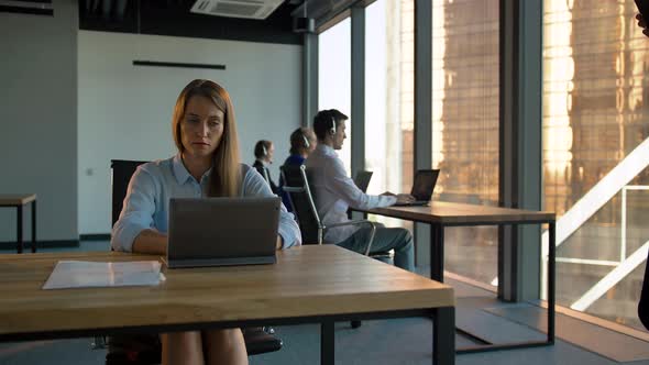 Portrait of Boss Businesswoman Hold Call Center Agency in Business Office