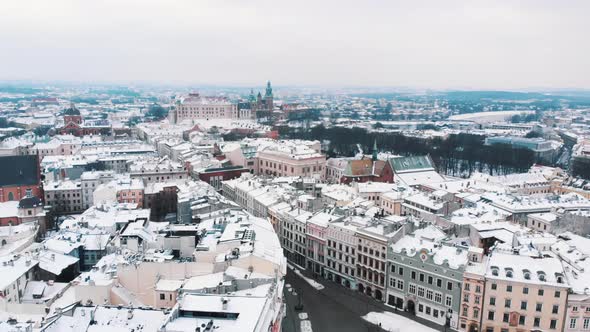 Slowmotion Footage of the Old Town Square in the City of Krakow  City Skyline