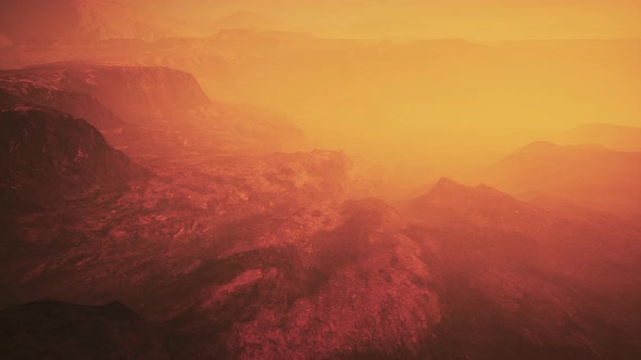 Grand Canyon National Park in Fog at Sunset