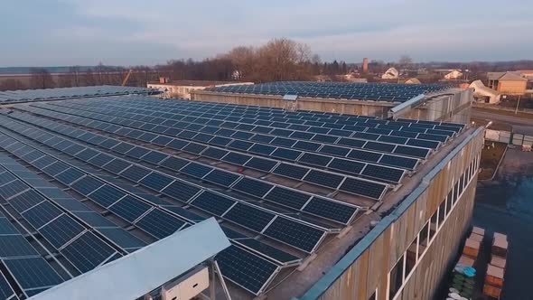 New solar station on the roof at sunset