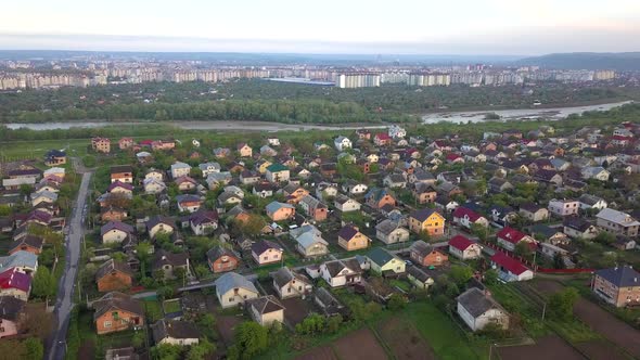 Top aerial view of residendial area in a city.