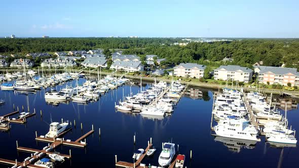 Aerial view of intercoastal marina in South Carolina.