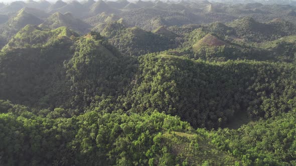 Philippines Green Hills Aerial Fog Haze Over Mountain Top