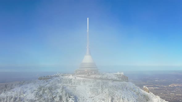 Aerial View of Mountain Top Hotel and Television Transmitter Jested in Liberec, Czech Republic