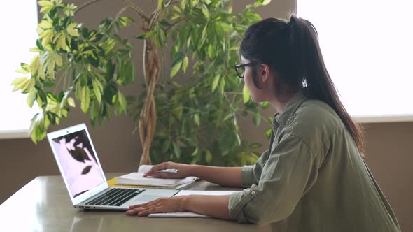 Indian Woman Remite Teacher Talking To Laptop Video Call Lesson Online Course