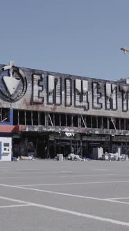 Vertical Video of a Destroyed Shopping Mall During the War in Bucha Ukraine