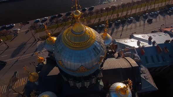 Aerial Footage of Golden Dome of Church of the Assumption of the Blessed Virgin Mary Blockade Temple