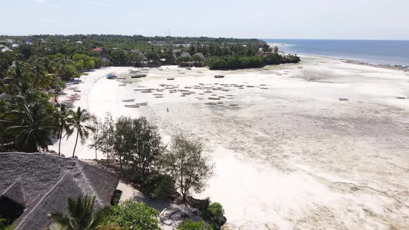 Shore of Zanzibar Island Tanzania at Low Tide Slow Motion