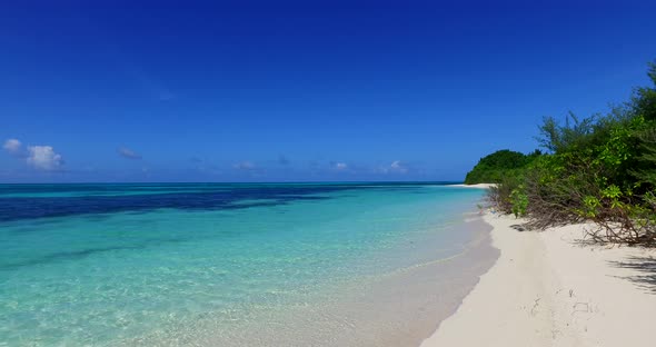 Wide angle aerial abstract shot of a white sand paradise beach and turquoise sea background in colou