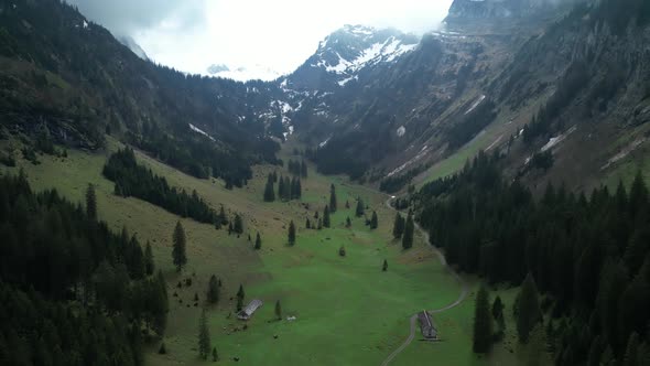 Gloomy Glarus Filzbach alps Switzerland aerial