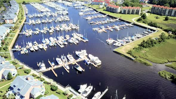 Aerial view of intercoastal marina in South Carolina.