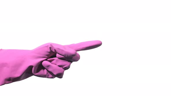 Hand with Purple Rubber Glove is Pointing