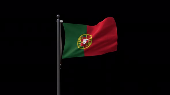 Portugal Flag On Flagpole With Alpha Channel 4K