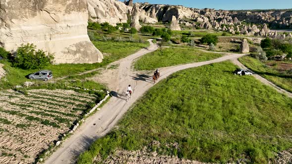 Horseback riding in Cappadocia aerial view 4 K