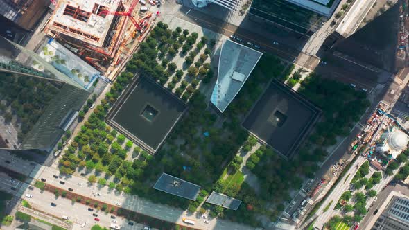 Overhead View on Green Park and Fountains Dedicated to the 911 Memorial New York