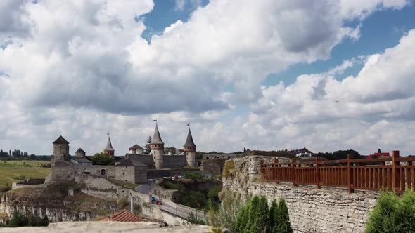 Medieval castle in Kamianets-Podilskyi, Ukraine, timelapse.