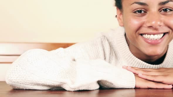 Beautiful Mixed Race Woman Looking at Camera