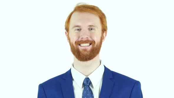 Smiling Satisfied Red Hair Beard Businessman