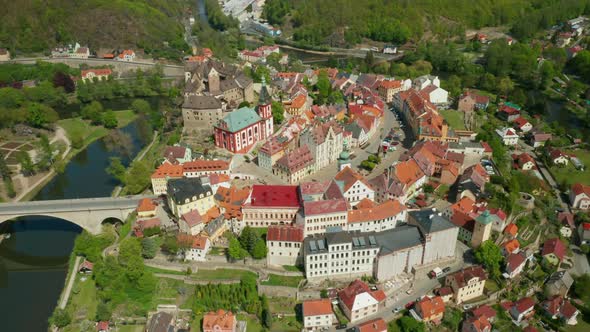 Aerial View of Loket Castle, Surrounded By River Ohri, Czech Republic