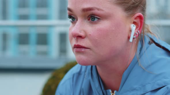 Sport Jogger Woman in Sportswear Getting Her Breath Back After Run Training Sweat Dripping From Nose