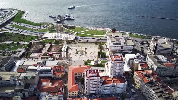 Drone view on poverty slum district and muslim mosque