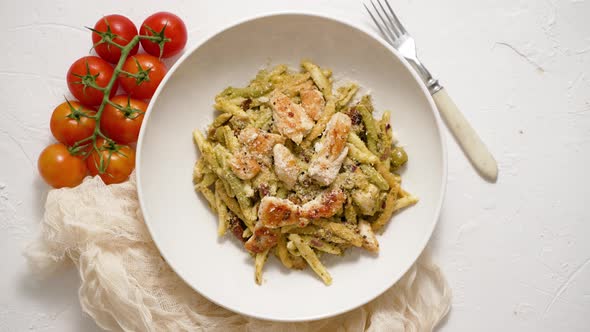 A Delicious Grilled Chicken and Pasta Dumplings with Pesto