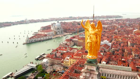 Gorgeous view of the golden statue of angel
