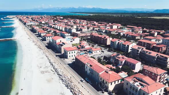 Amazing Aerial View of Marina Di Pisa Coastline Tuscany