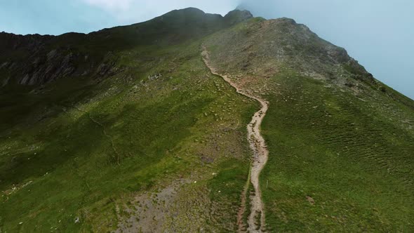 Aerial view of a mountain path in summer