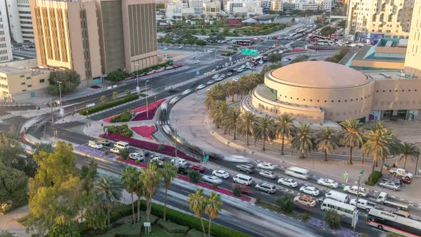 Dubai Creek Area Surrounded By Modern Buildings and Busy Traffic Street Timelapse