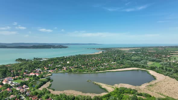 Aerial view of Lake Balaton in Balatonfoldvar, Hungary