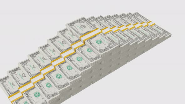 Many wads of money. 1 US dollar banknotes. Stacks of money.