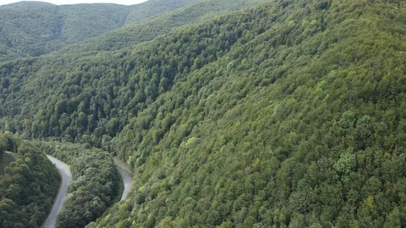 Aerial View of the Carpathian Mountains in Autumn. Ukraine