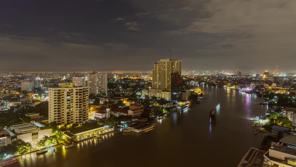 Bangkok Thailand At Night With Clouds Time Lapse