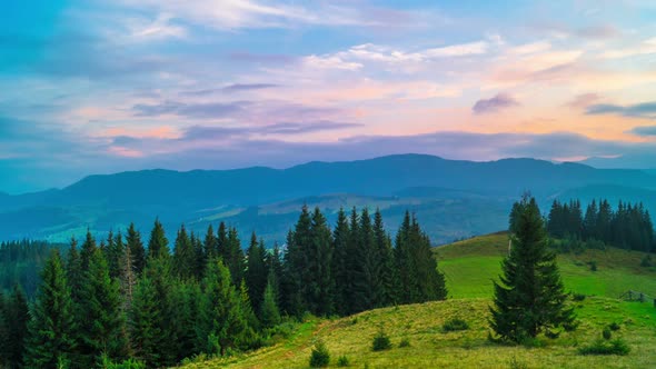 The Mountain Valley on Background of Sunset