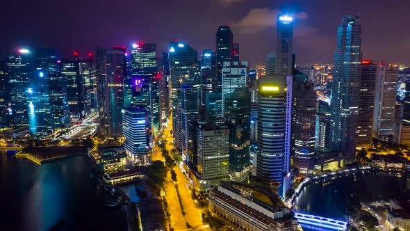 aerial view hyperlapse 4k video of Singapore City Skyline.