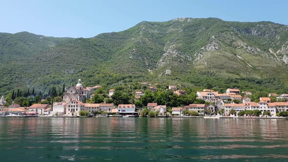 View of Prcanj City and Church of the Virgin Mary, Montenegro