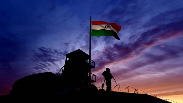 Indian Soldier On The Border At Night At The Border