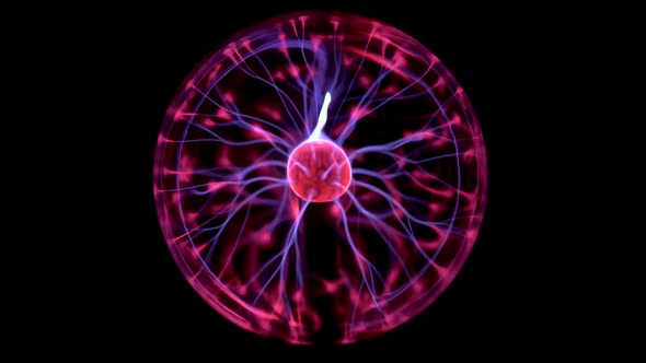 Plasma Ball Gives Out Small Lightning. Experiments with Electricity in the Dark.