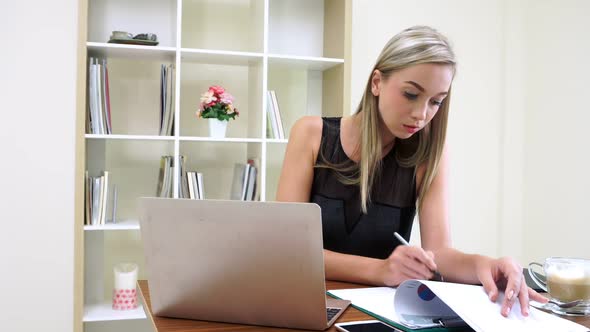 Blonde Business Woman Working at Modern Office