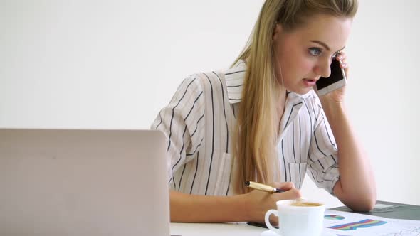 Blonde Business Woman Working at Modern Office