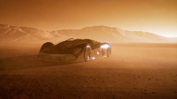 Supercar at Sunset in Desert