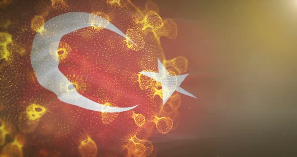 Turkey Flag With Corona Virus Bacteria