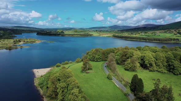 Aerial view over Irish landscape in spring