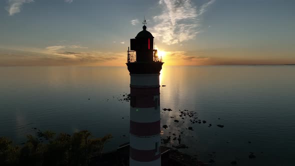 Aerial View of the Lighthouse at Sunset