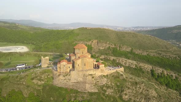 Aerial view of Jvary monastery in Mtskheta, Georgia