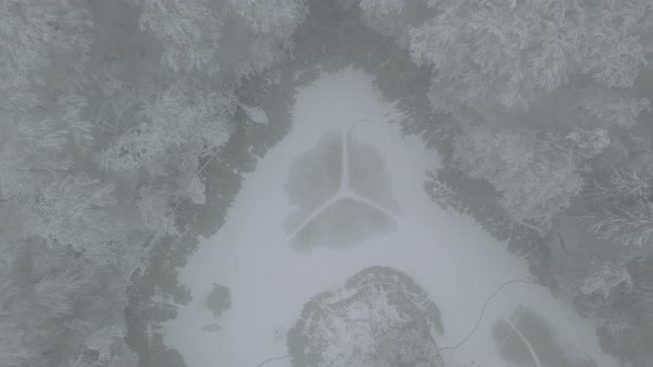 Frozen lake shaped in the form of mercedes benz logo Poland Elblag