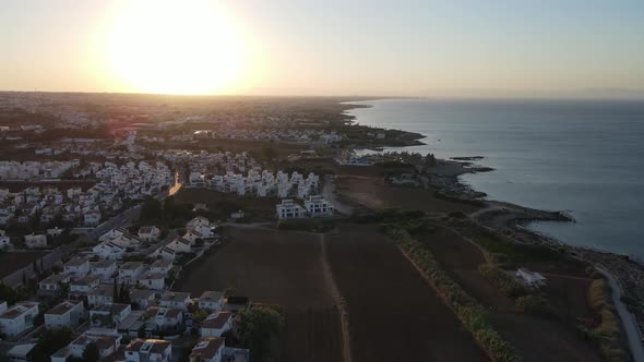 Protaras. Evening coast of Cyprus. Resort town in eastern Cyprus. Mediterranean Sea.