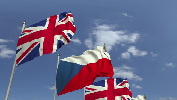 Waving Flags of the Czech Republic and the United Kingdom